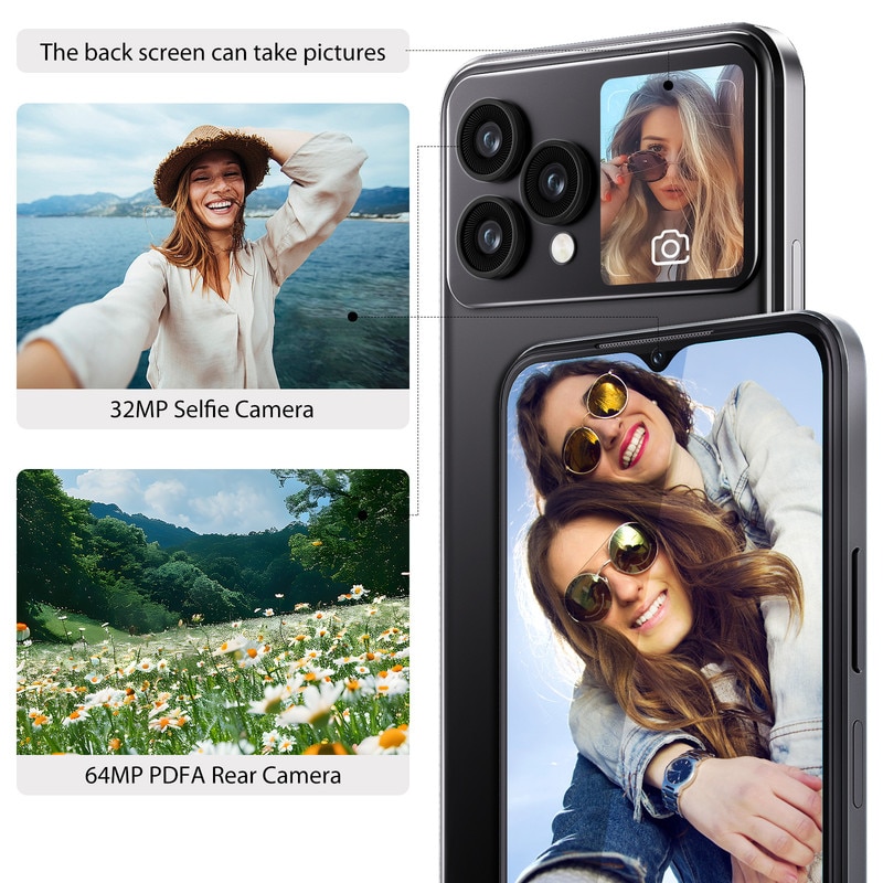 Smartphone Hafury V1, 16GB RAM, 256GB ROM, Android 13, 6.58 inch FHD+, Camera 64MP+32MP, Baterie 4350mAh, Negru, OTG, Wi-Fi
