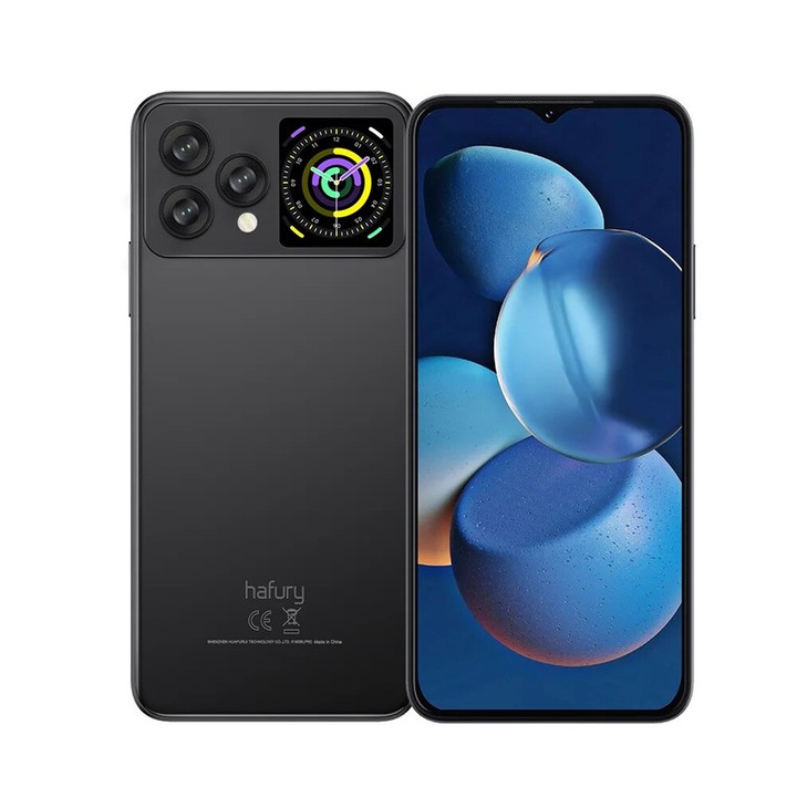 Smartphone Hafury V1, 16GB RAM, 256GB ROM, Android 13, 6.58 inch FHD+, Camera 64MP+32MP, Baterie 4350mAh, Negru, OTG, Wi-Fi