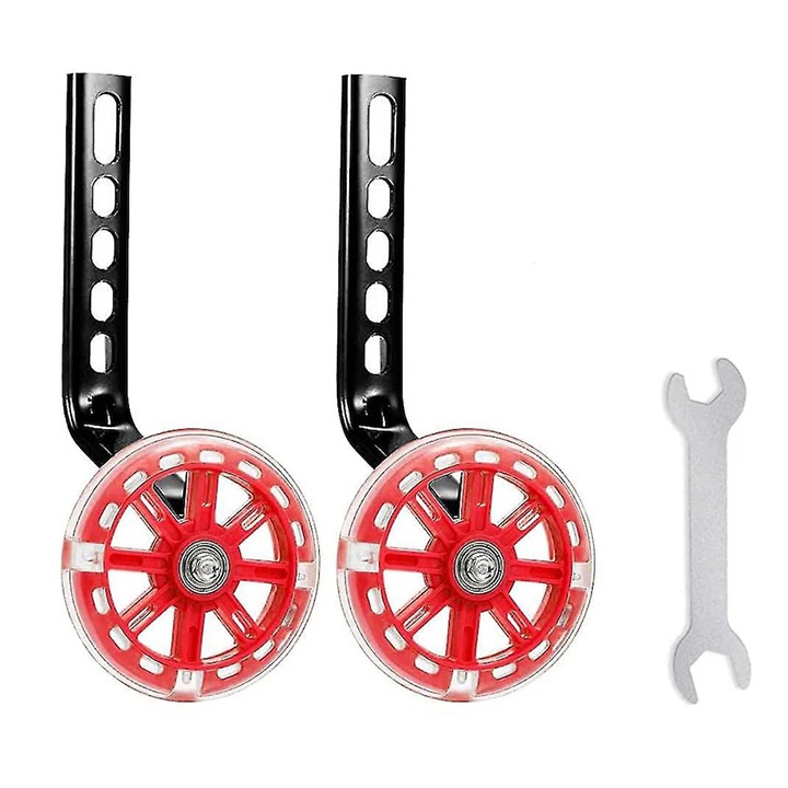 Set roti ajutatoare bicicleta pentru copii, luminoase, rosu/negru, 11.2x2cm