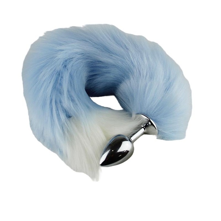 Fém anál dugó, 7,2x3 cm, kék, 40 cm