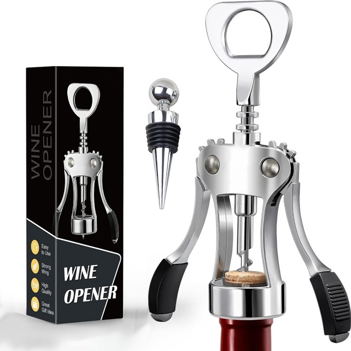 Комплект тирбушон и отварачка, многофункционален, сребрист, масивен метал