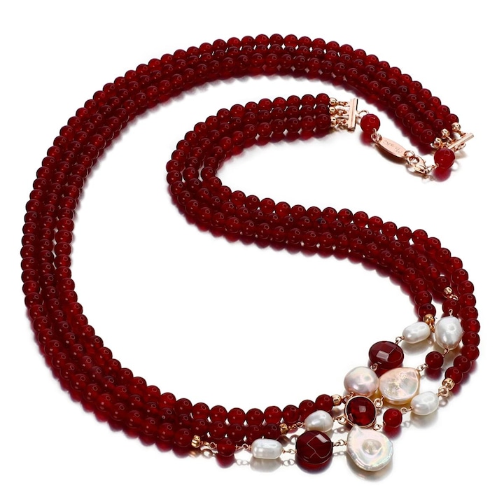 Colier Armonia cu agat rubiniu si perle