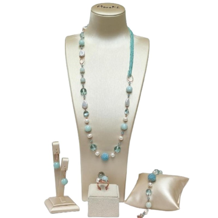 Set Sensation cu obsidian, amazonit, acvamarin si perle