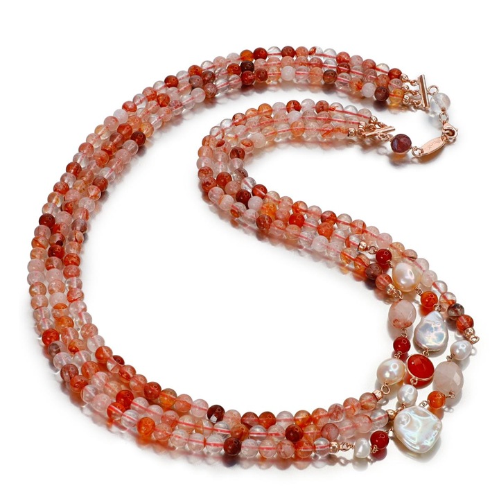 Colier Armonia din cuart roz si perle