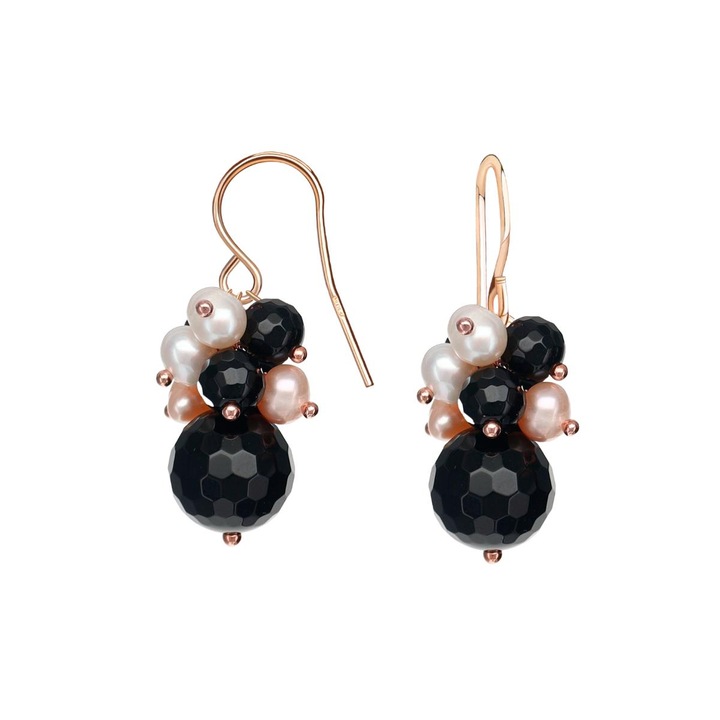 Cercei Armonia cu agat negru si perle