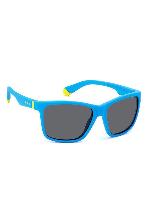 Polaroid, Ochelari de soare unisex patrati, cu lentile uni, 50-13-130, Albastru deschis/Gri antracit