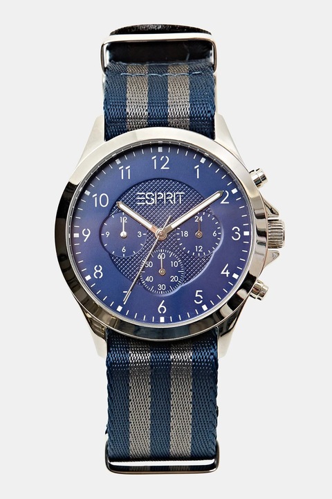 Esprit, Часовник от неръждаема стомана с хронограф, Сребрист, Тъмносин