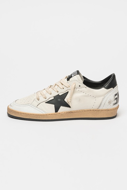 GOLDEN GOOSE, Ball Star viseltes hatású bőrsneaker, Fekete/Törtfehér, 45
