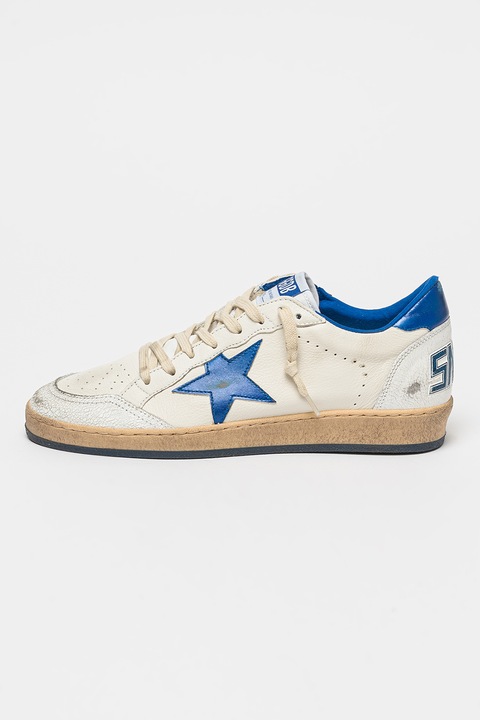 GOLDEN GOOSE, Ball Star viseltes hatású bőrsneaker, Indigókék/Törtfehér