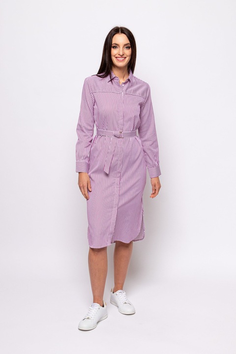Heavy Tools, Rochie-camasa midi cu model in dungi Verona, Lila, M