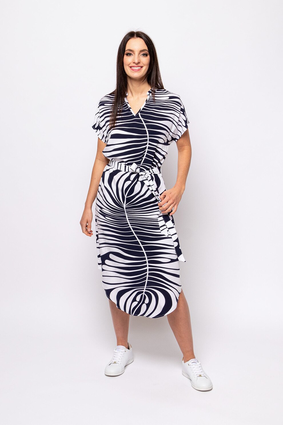 Heavy Tools, Rochie midi cu imprimeu Vlora, Alb, Albastru ultramarin, M