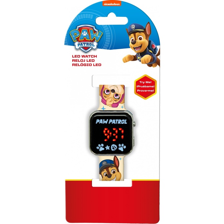 Ceas copii Euroswan Paw Patrol, LED cu calendar, PVC, 21.5x0.5x3.5cm