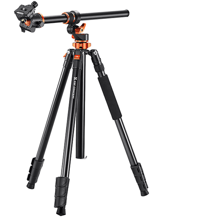 Статив K&F Concept T254A7+BH-28L, регулируем 66.5-230см, 4 секции, черен, комплект с куфар за носене