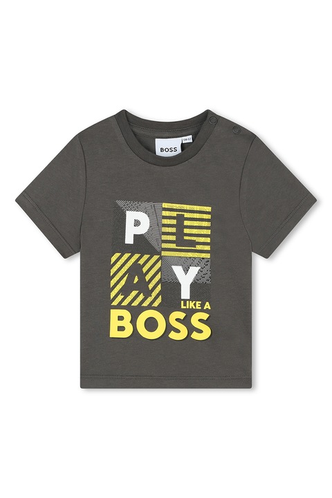 BOSS Kidswear, Mintás pamutpóló, Fehér/Sötétszürke