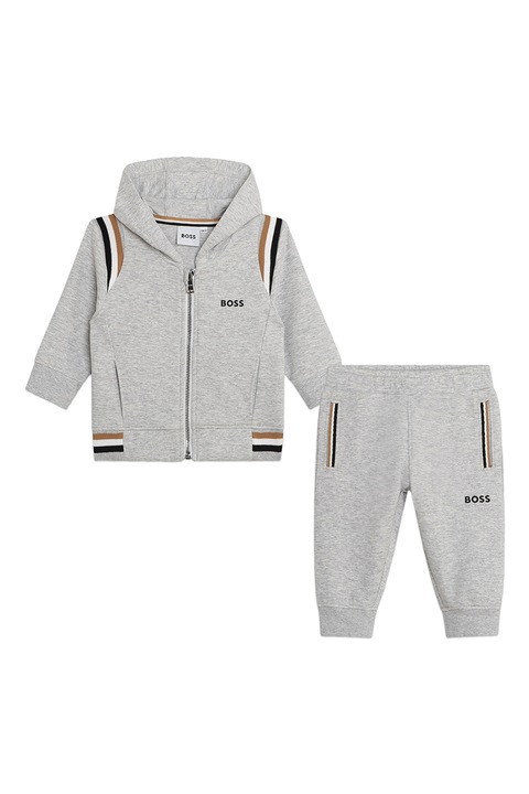 BOSS Kidswear, Спортен екип с лого и контрасти, Светлосив меланж