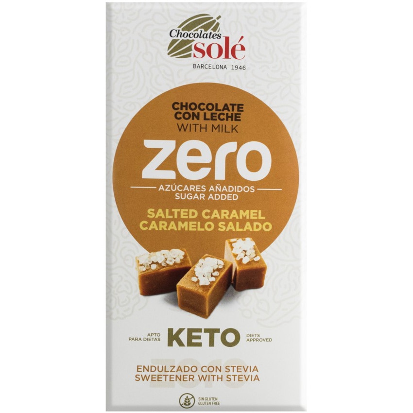 Ciocolata cu lapte si caramel sarat, indulcita cu stevie, 100g Chocolates Sole