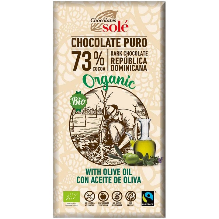 Ciocolata neagra bio cu ulei extravirgin de masline, 100g Chocolates Sole