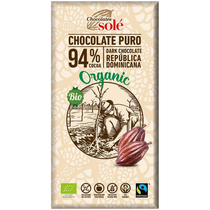 Ciocolata neagra bio si fairtrade 94% cacao, 100g Chocolates Sole