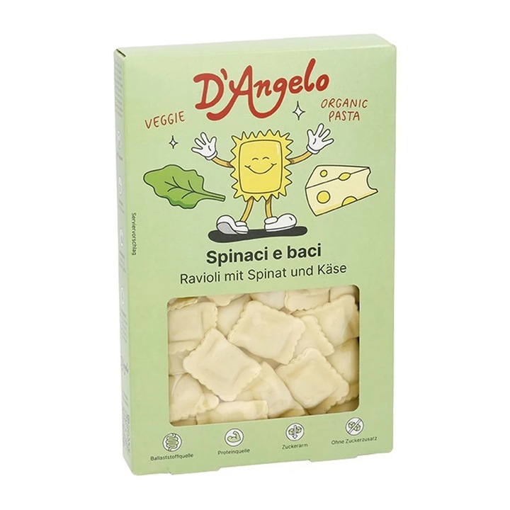 Ravioli cu umplutura de branza si spanac bio, 250g, D'Angelo
