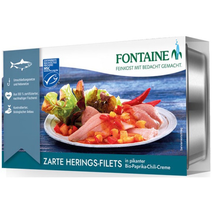 File de hering in sos bio cu ardei iute, 200g Fontaine