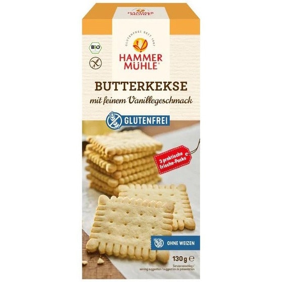 Biscuiti bio cu unt si aroma fina vanilie, fara gluten, 130g Hammer Muhle
