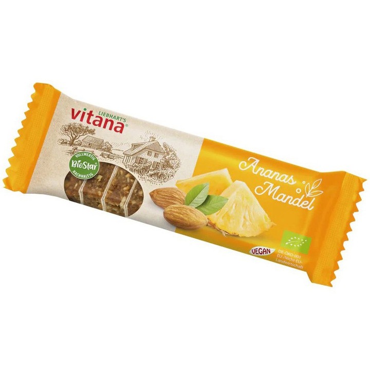 Baton bio cu ananas si migdale, 60g Vitana