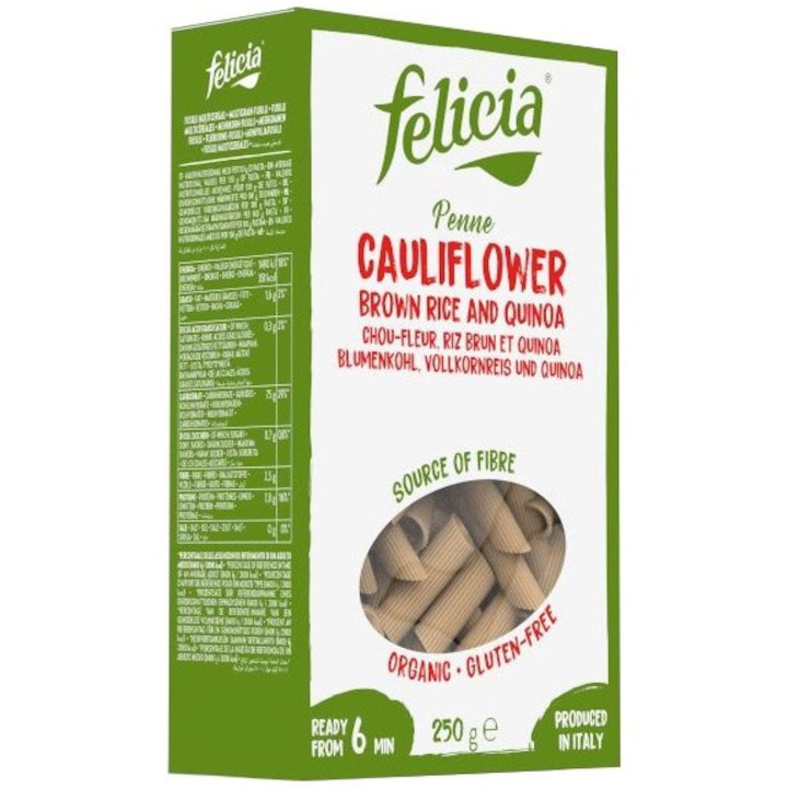 Penne bio din orez brun si quinoa, cu conopida, 250G Felicia