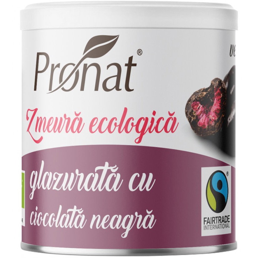 Zmeura glazurata cu ciocolata neagra bio, 100g Pronat