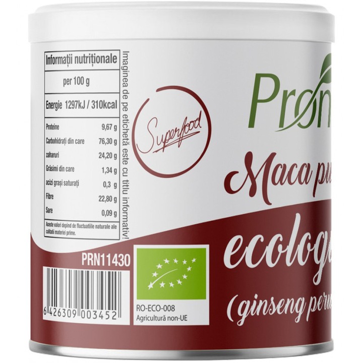 Pudra de maca bio, 90g Pronat