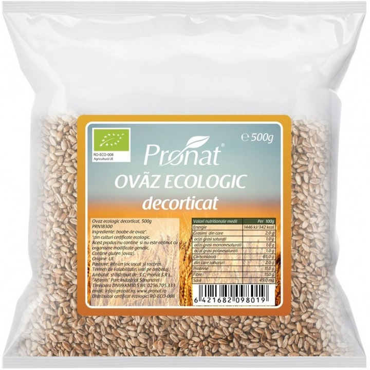 Ovaz bio decorticat, 500g Pronat
