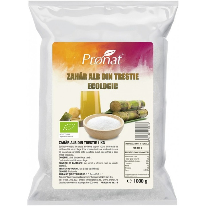 Zahar alb bio din trestie, 1kg Pronat