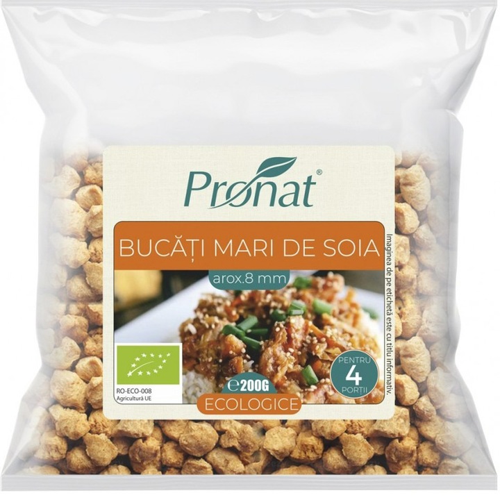 Bucati mari de soia bio (8mm), 200g proteina vegetala texturata TVP Pronat