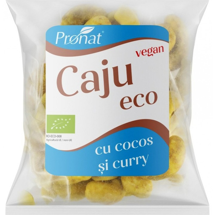 Caju bio condimentat cu aroma de curry si nuca de cocos 50g Pronat
