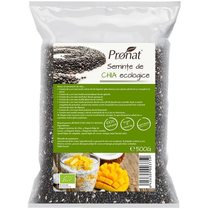 Seminte de chia bio, 500g Pronat
