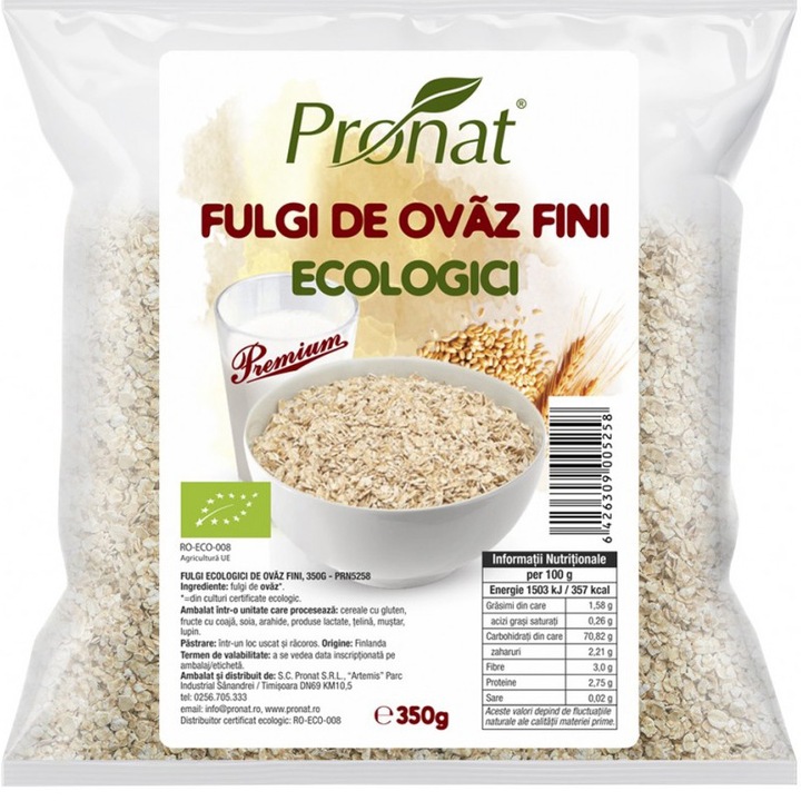 Fulgi de ovaz eco, fini, Pronat, 350g