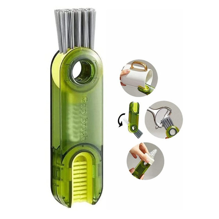 1 buc. Perie 3 in 1 pentru Capace de Sticle/Cani - Instrument Multifunctional pentru Curatat Paie si Spatii Inguste, verde