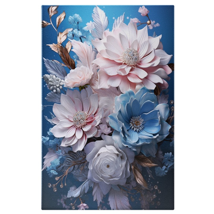 Tablou Canvas: Buchet de Flori Colorate cu Diamante, Flori de Lux pentru Ocazii Speciale, Unique Flori Pictura Digitala 70x50CM
