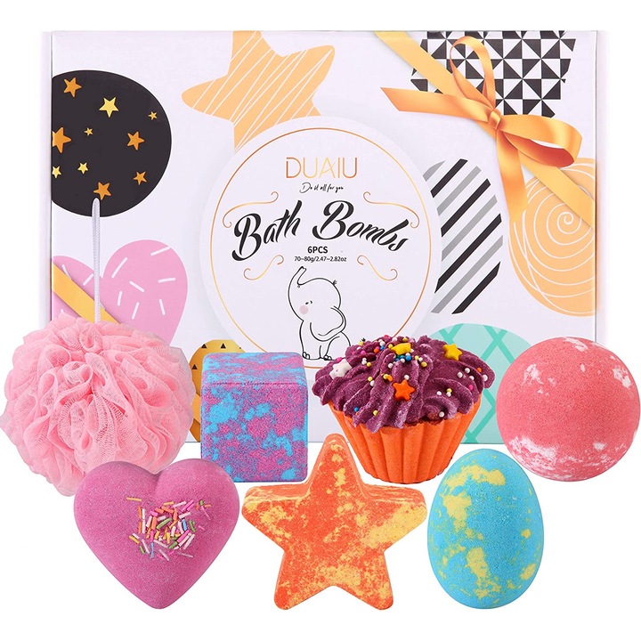 Set bombe de baie DUAIU, 6 bucati, parfum fructe, multicolor