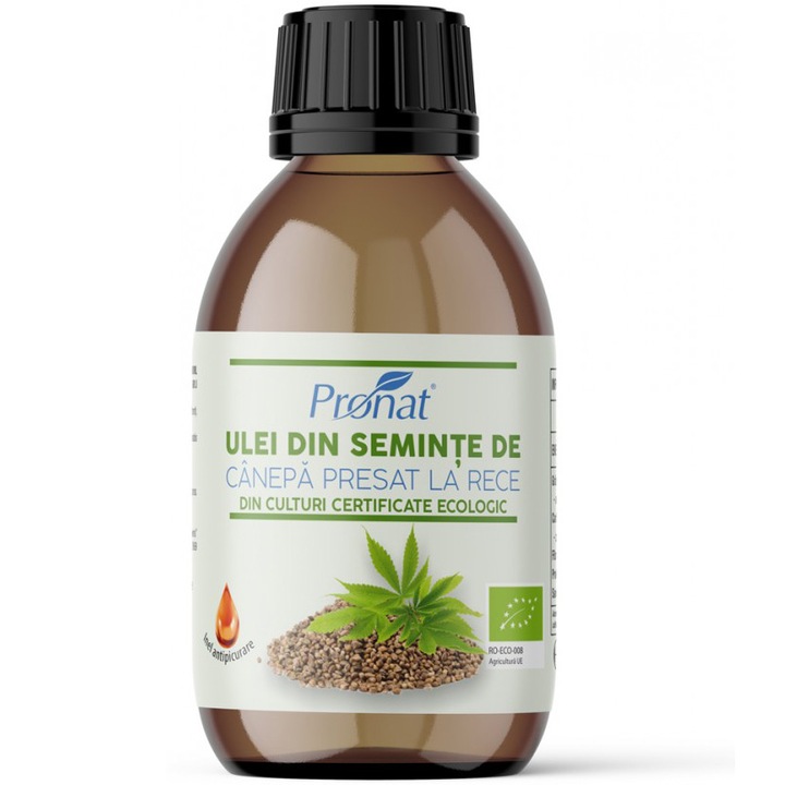 Ulei bio din seminte de canepa presat la rece, 100ml Pronat