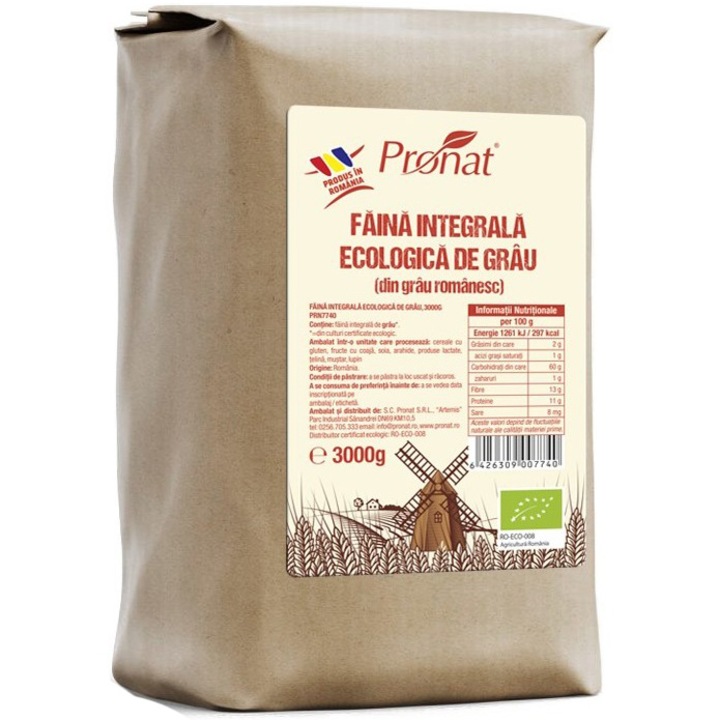 Faina integrala de grau bio, 3000g Pronat