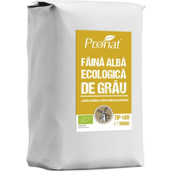 Faina alba de grau bio tip 480, 1kg Pronat
