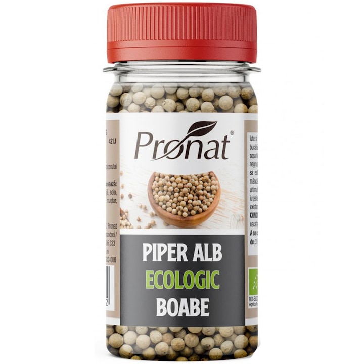 Piper alb boabe, bio, 60g Pronat