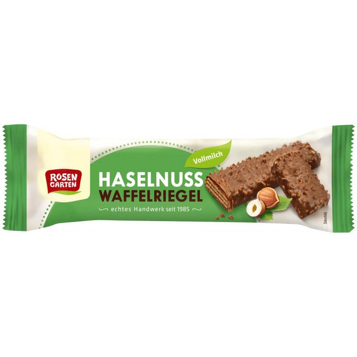 Tejcsokoládéval és mogyoróval fényezett bio nápolyi szelet, 35g Rosen Garten