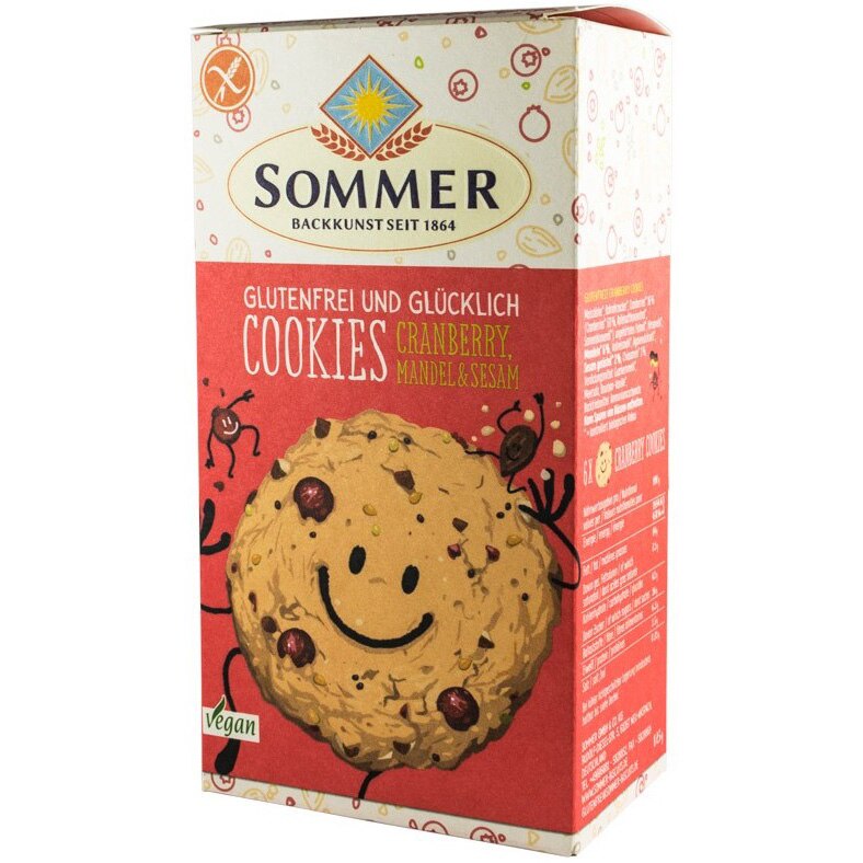 Biscuiti bio fara gluten cu merisor, migdale, susan si chia, 125g Sommer
