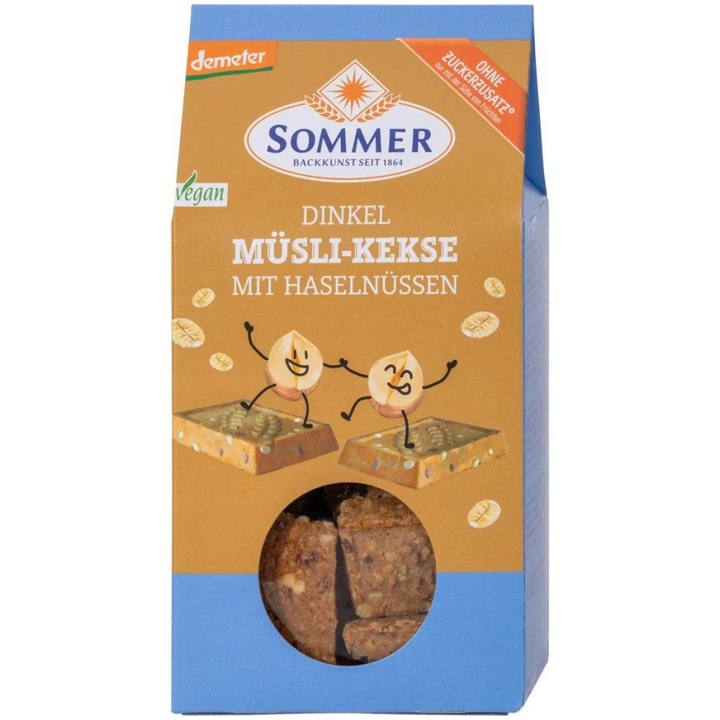 Biscuiti bio si demeter din grau spelta cu alune de padure, 150g Sommer