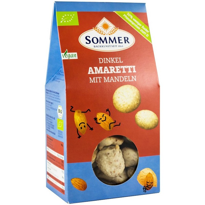 Biscuiti bio Amaretti din faina de grau spelta cu migdale, 125g Sommer