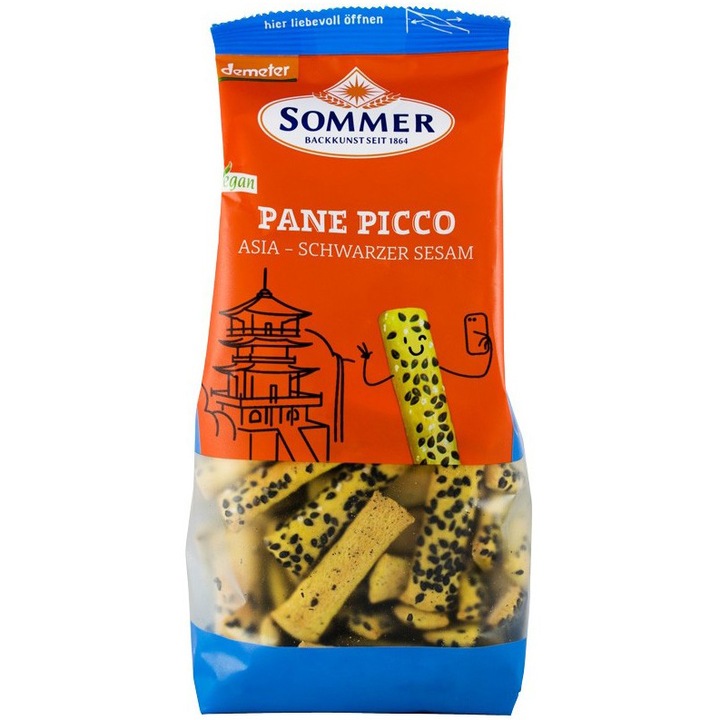 Panne Picco Asia cu susan negru mini grisine bio din alac, orz si mei, demeter 150g Sommer