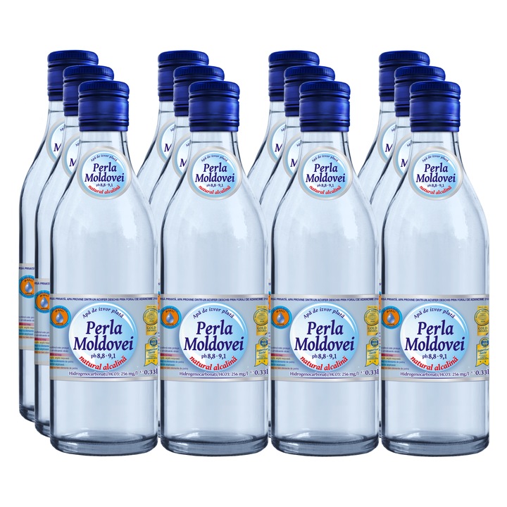 Cutie 12 x Apa natural alcalina Perla Moldovei 0, 33l, Sticla, pH 8, 8 - 9, 1