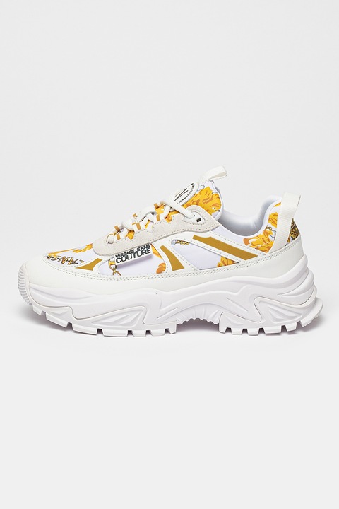Versace Jeans Couture, Скосени спортни обувки с кожа, Бял/Жълт