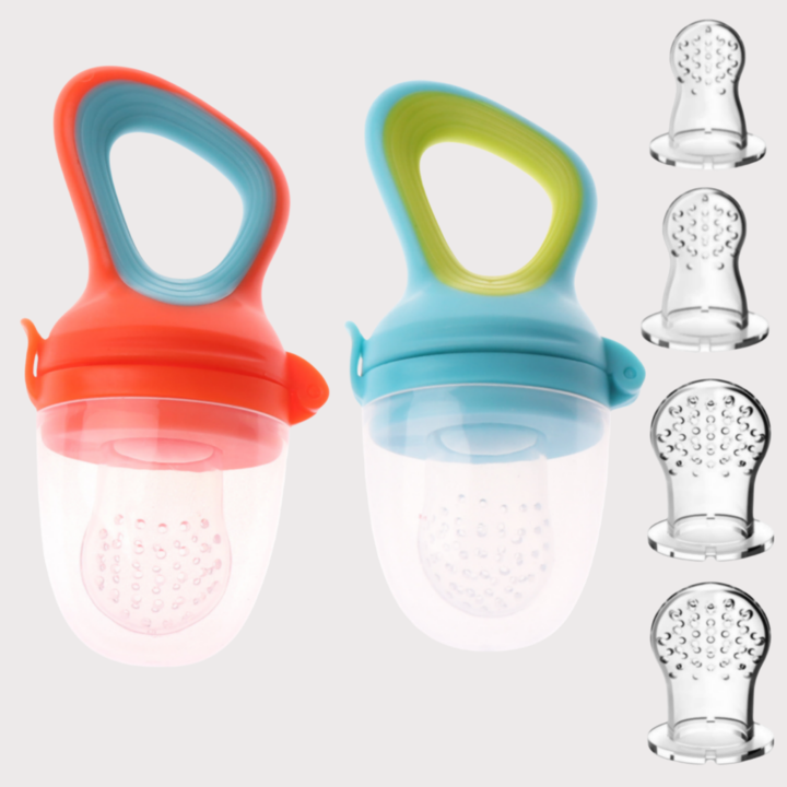 Комплект от 2 залъгалки enkourakoko, за плодове и зеленчуци, с 6 части, без BPA, оранжев/зелен